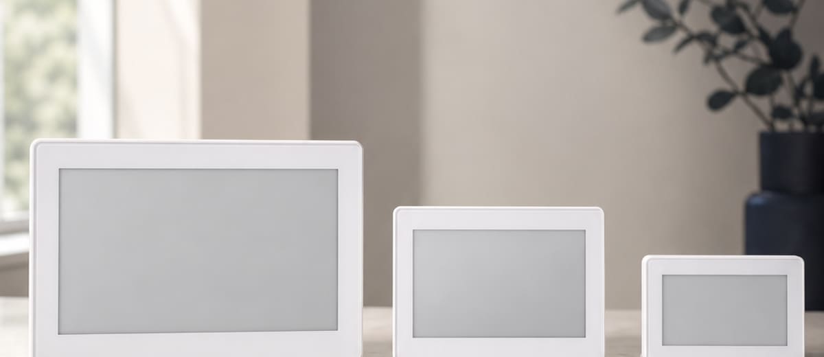 Etiquetas eletrônicas de prateleira em três tamanhos diferentes